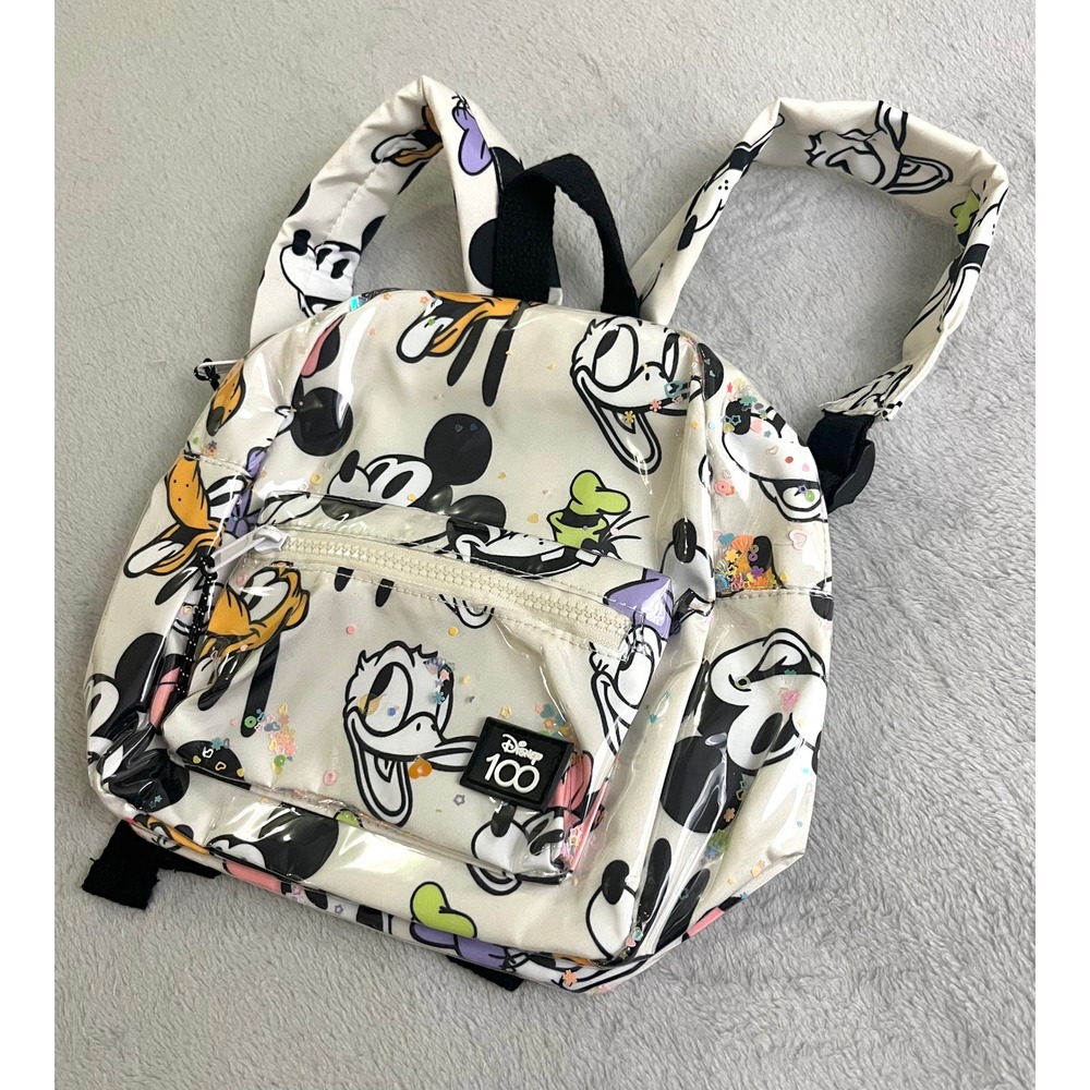 Zara Kids Disney 100 Mickey and Friends Sequin Confetti Backpack White Mini Bag
